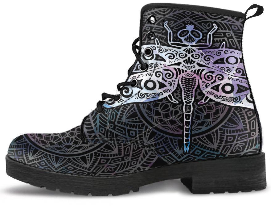 Leather Boots - Watercolor Dragonfly Mandala