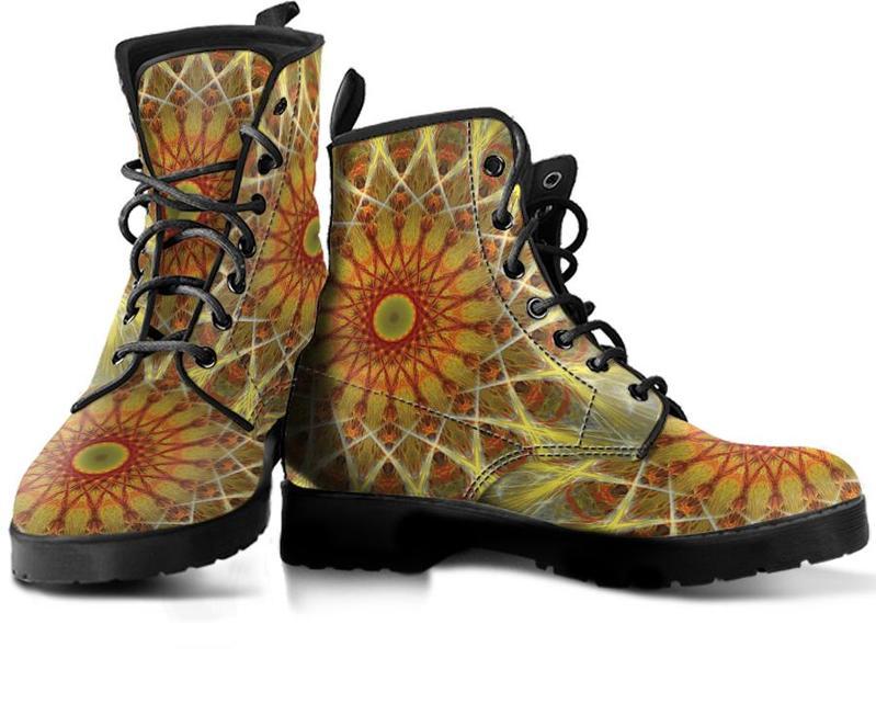 Leather Boots - Yellow Fractal Mandala