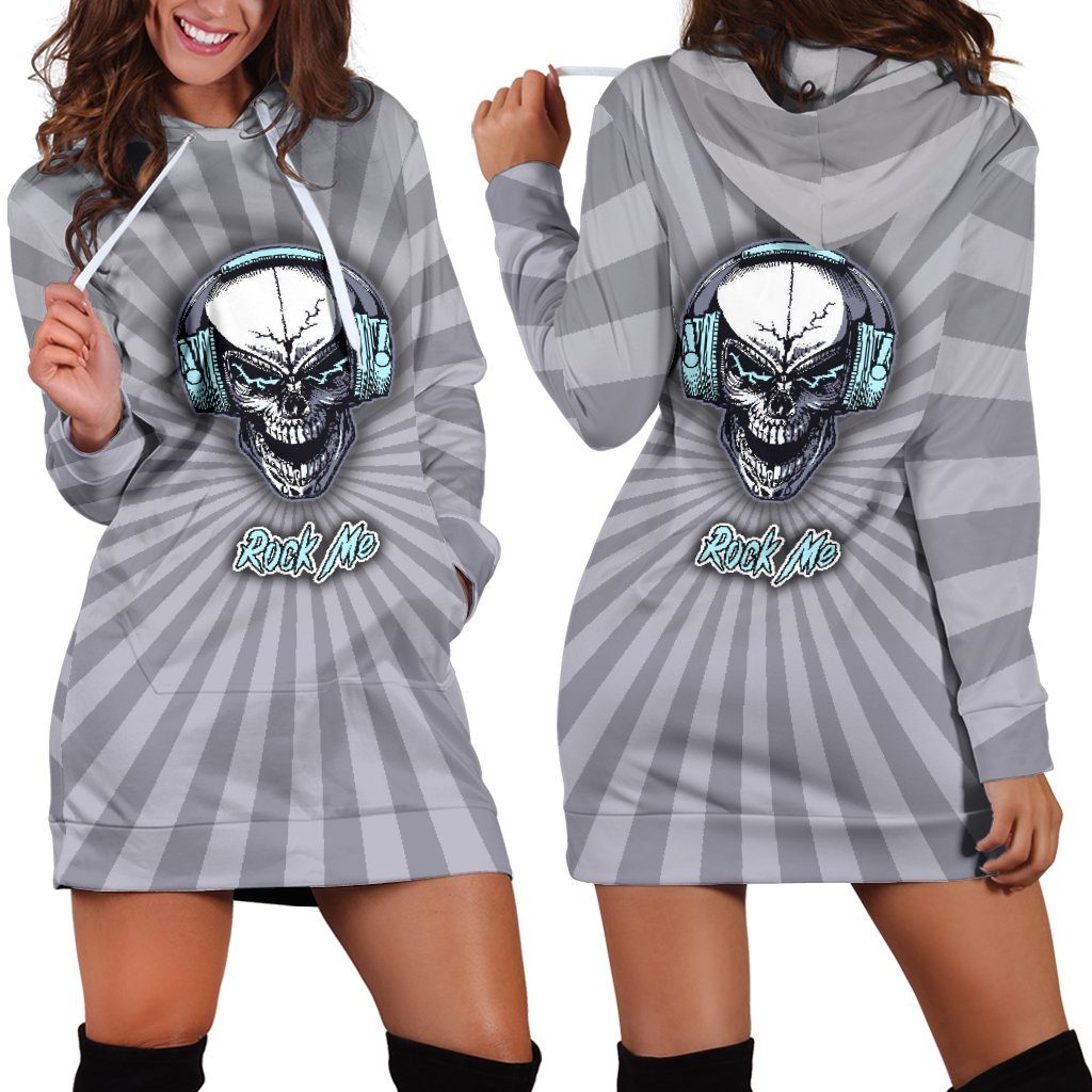 Rock Me Hoodie Dress For Skull Lovers And Music Freaks