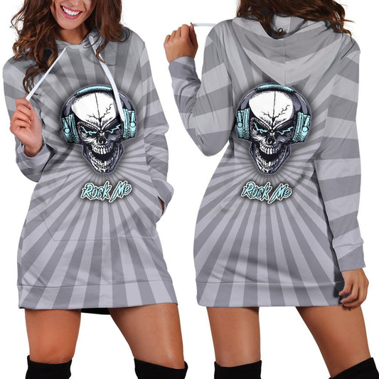 Rock Me Hoodie Dress For Skull Lovers And Music Freaks