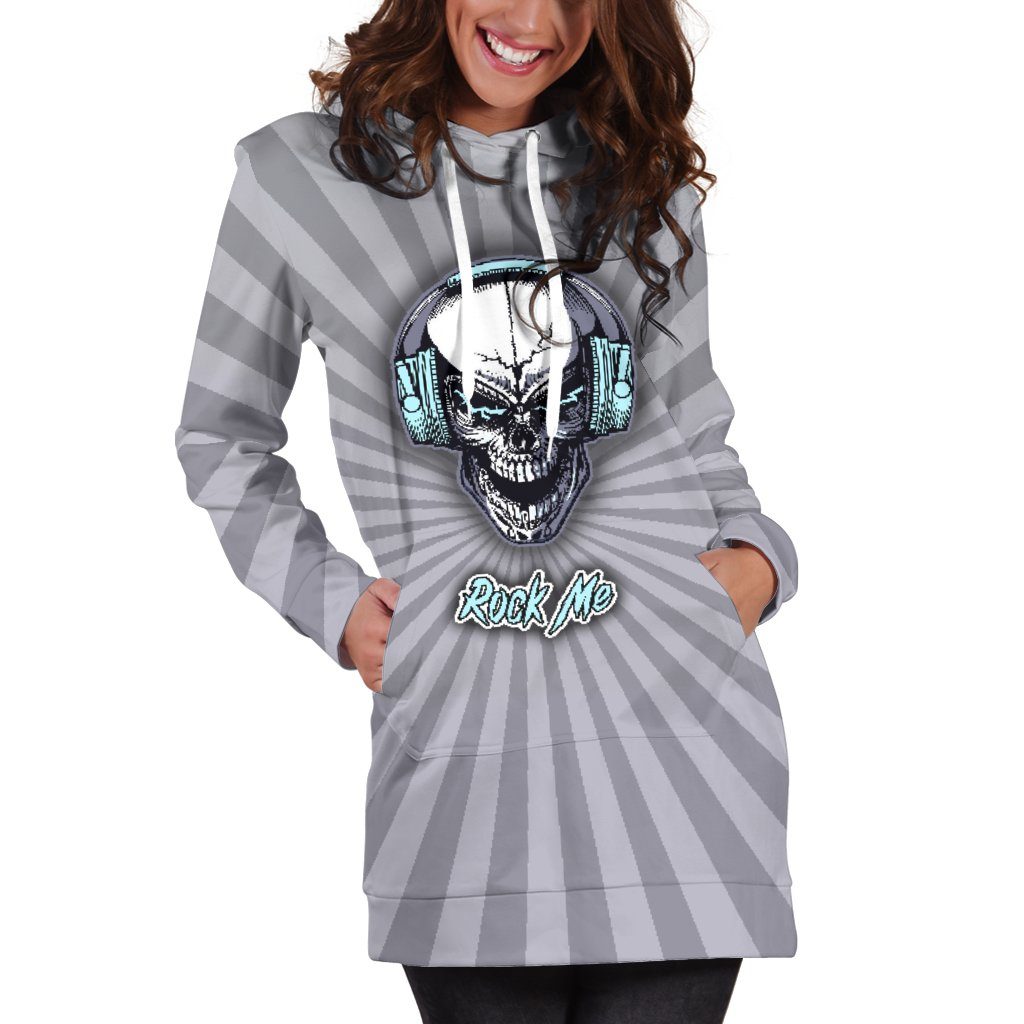 Rock Me Hoodie Dress For Skull Lovers And Music Freaks