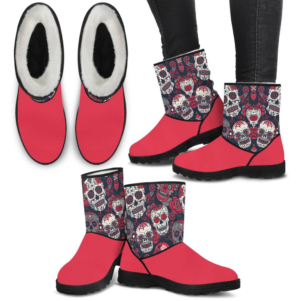 Sugar Skull Faux Fur Boots