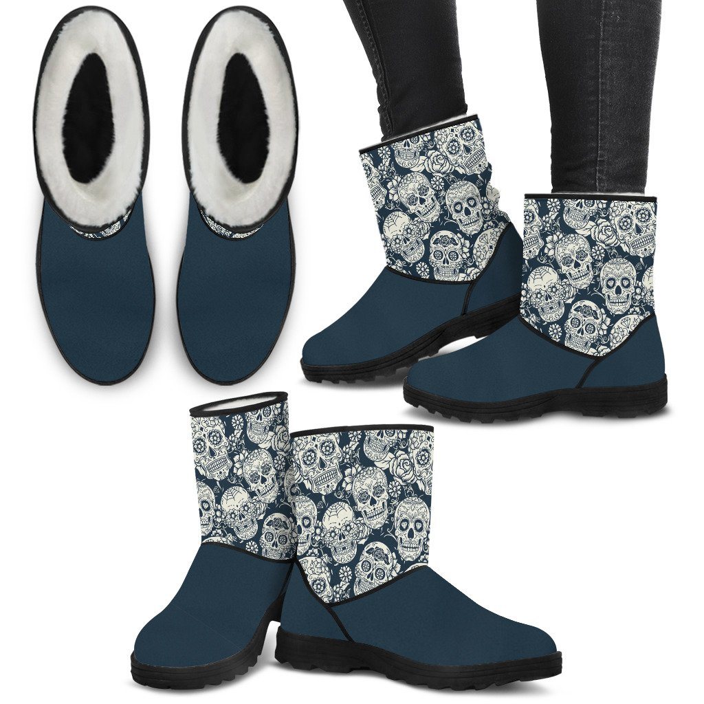 Sugar Skull Faux Fur Boots