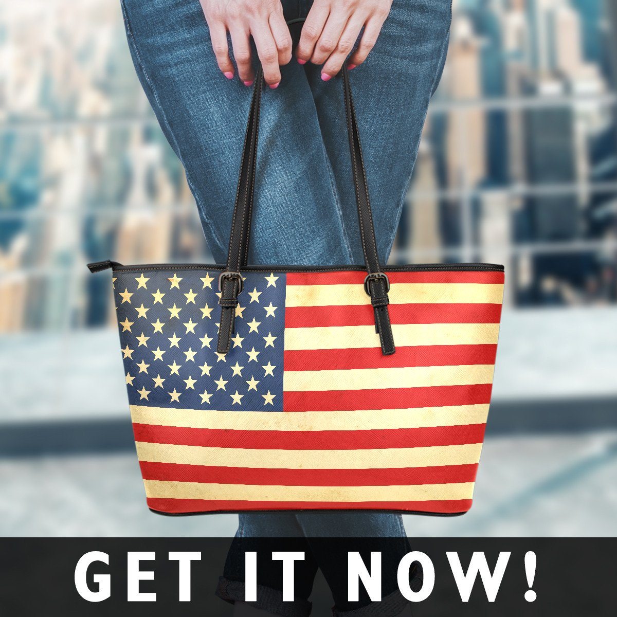 US Flag Premium Small Leather Tote Bag